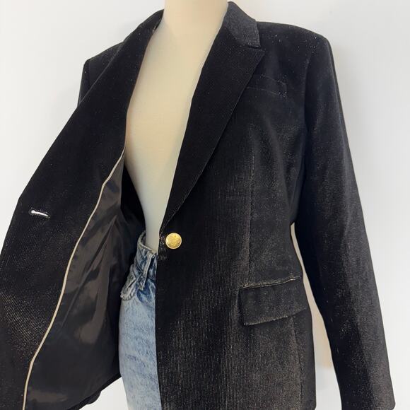 J. Crew Collection Helena Black Metallic Corduroy Jacket Blazer 14 NWT - Picture 9 of 15